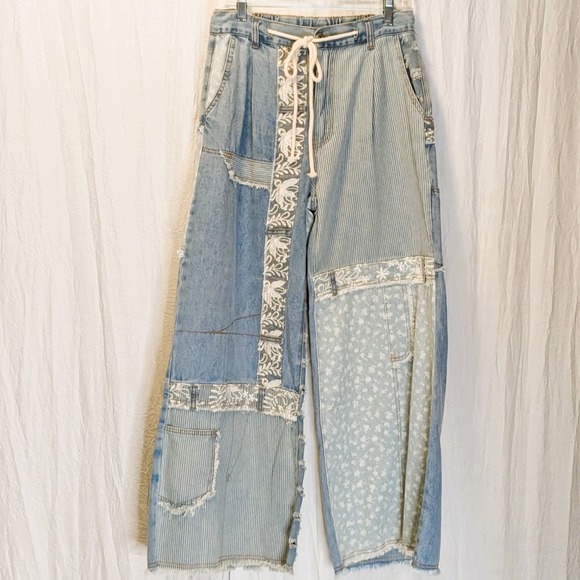 POL Denim - Darla Denim Mixed Media Jeans by POL Small Funky Roomy Fit Quirky